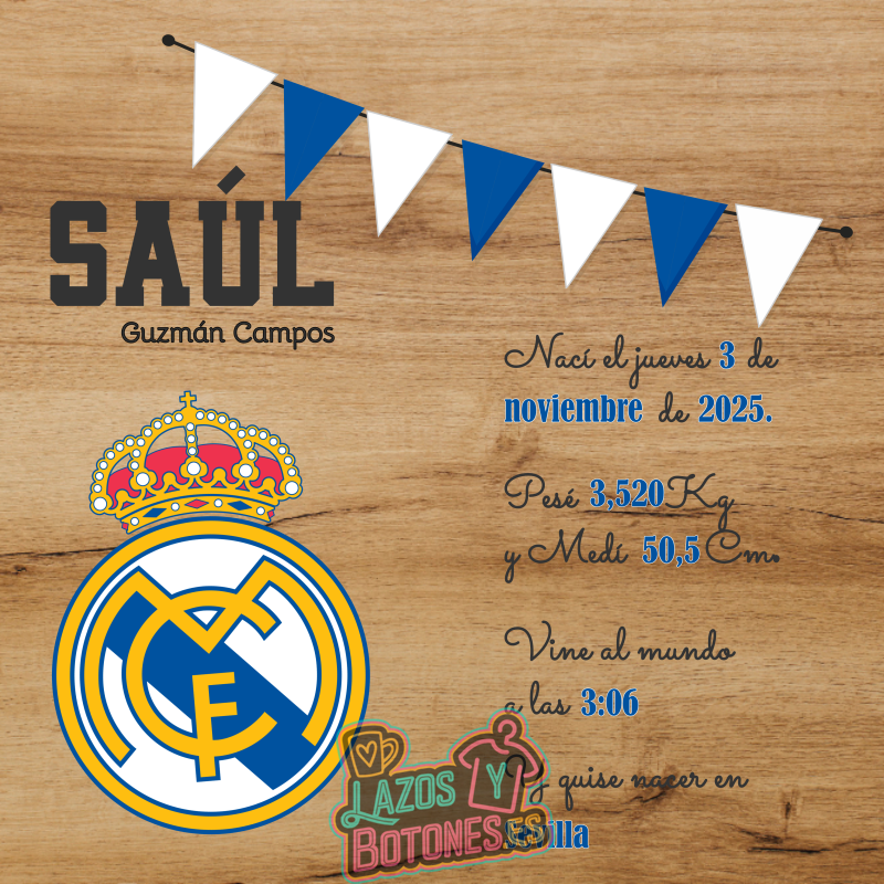 Cuadro de nacimiento personalizado – Mod Real Madrid
