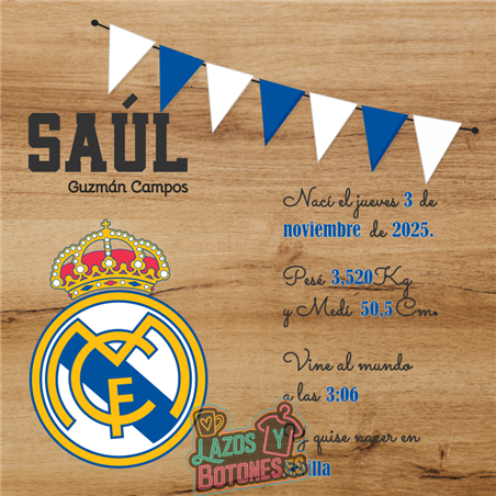 Cuadro de nacimiento personalizado – Mod Real Madrid
