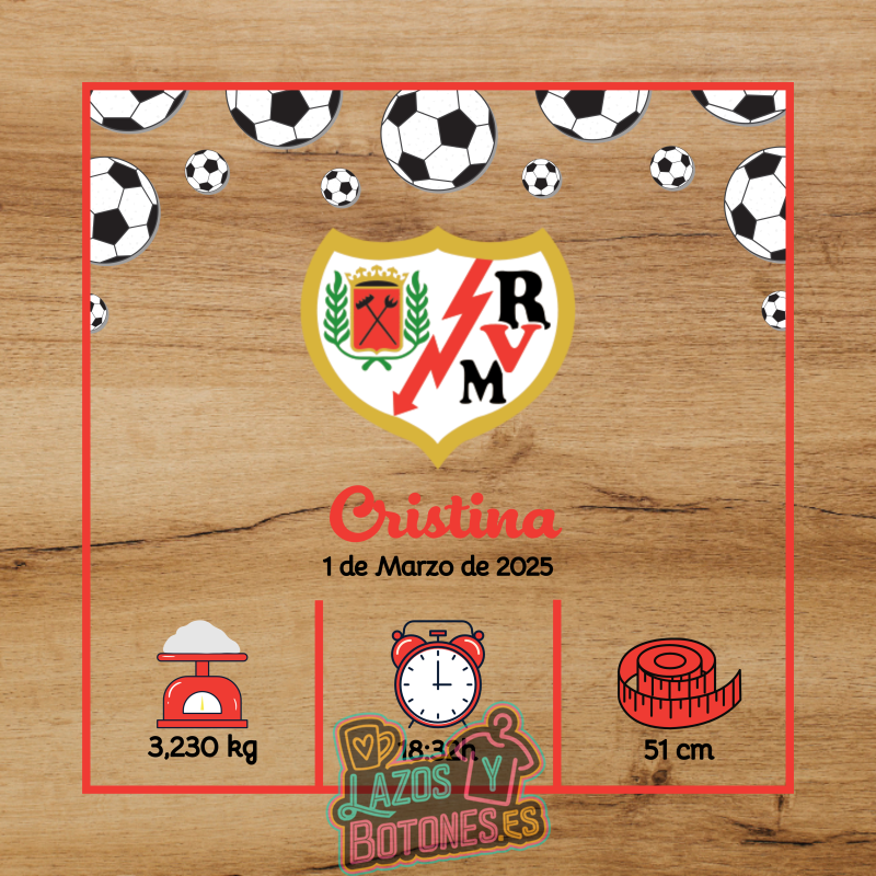 Cuadro de nacimiento personalizado – Mod Rayo Vallecano

