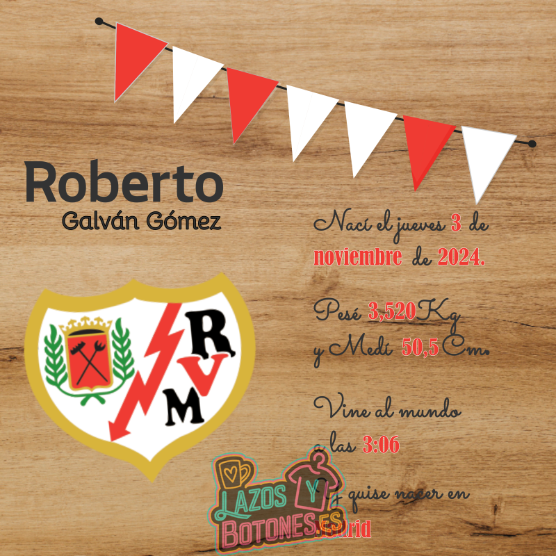 Cuadro de nacimiento personalizado – Mod Rayo Vallecano