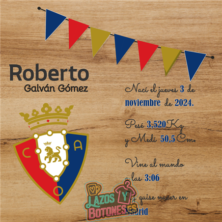 Cuadro de nacimiento personalizado – Mod Osasuna