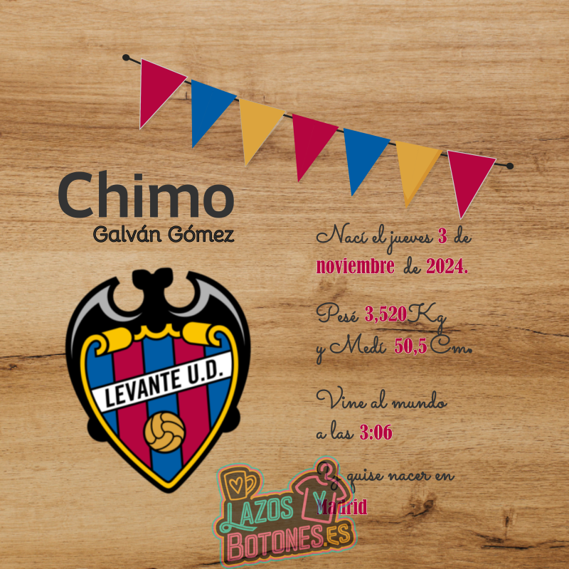 Cuadro de nacimiento personalizado – Mod Levante UD
