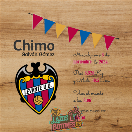 Cuadro de nacimiento personalizado – Mod Levante UD