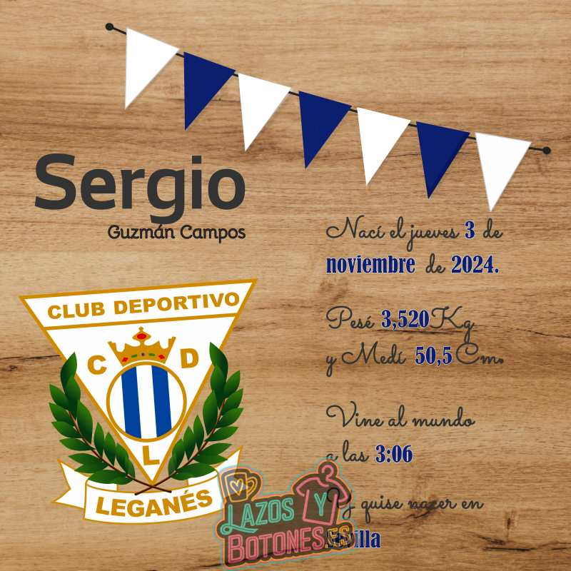 Cuadro de nacimiento personalizado – Mod Leganés