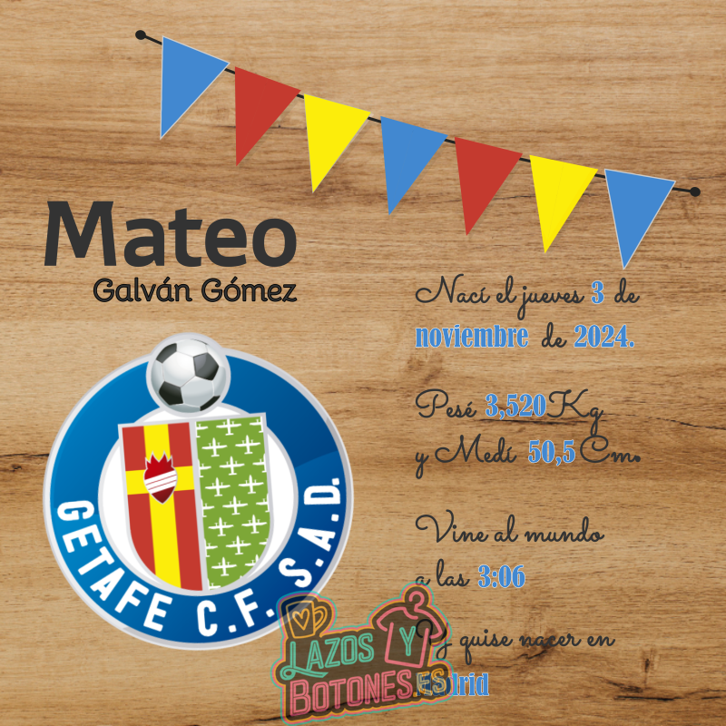 Cuadro de nacimiento personalizado – Mod Getafe