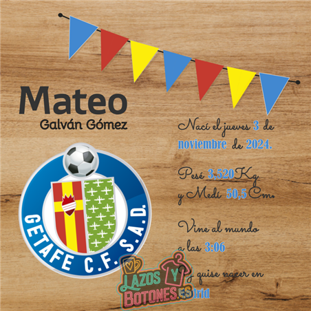 Cuadro de nacimiento personalizado – Mod Getafe