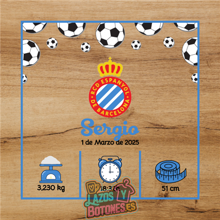 Cuadro de nacimiento personalizado – Mod Rcd Espanyol