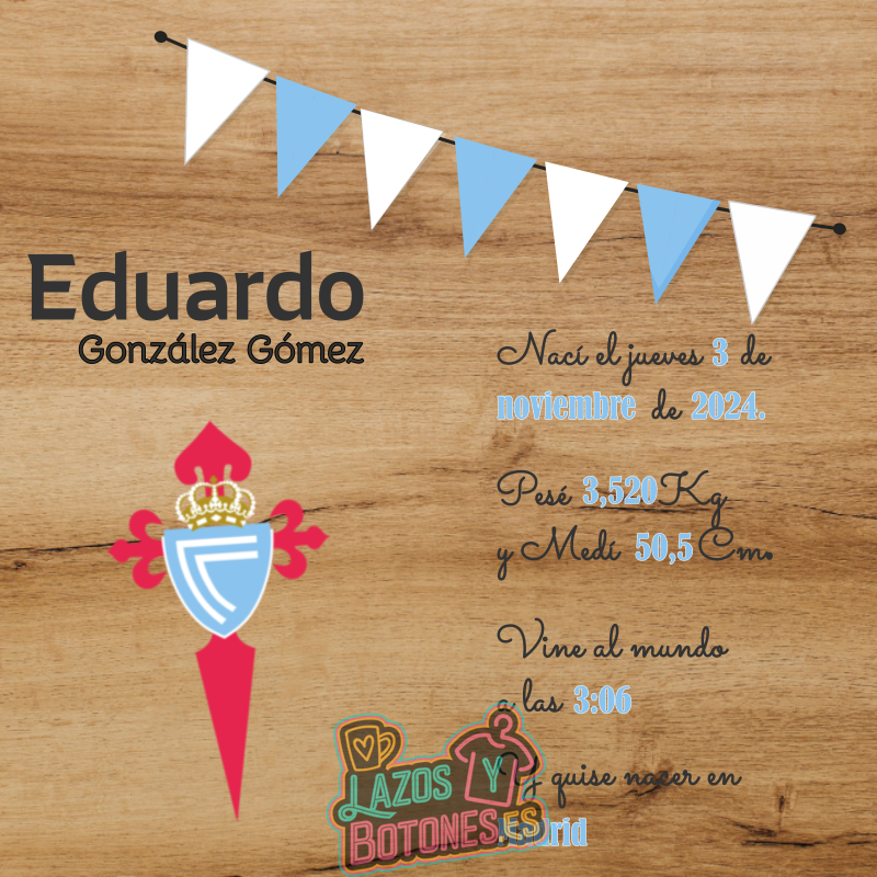 Cuadro de nacimiento personalizado – Mod Celta de Vigo