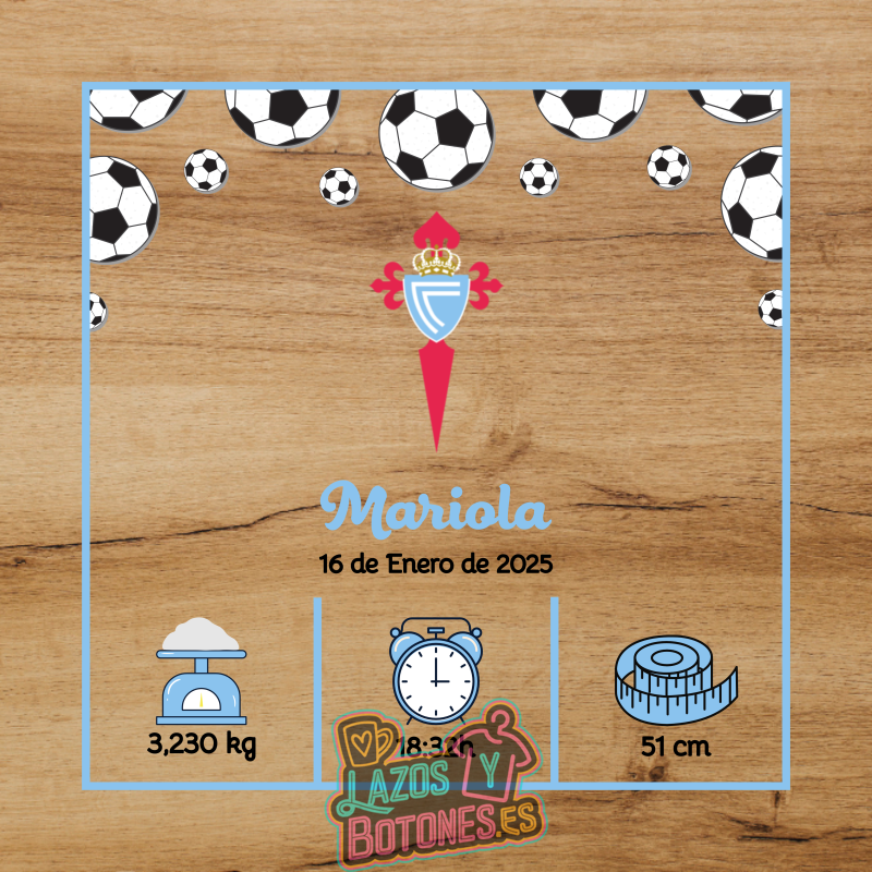 Cuadro de nacimiento personalizado – Mod Celta de Vigo