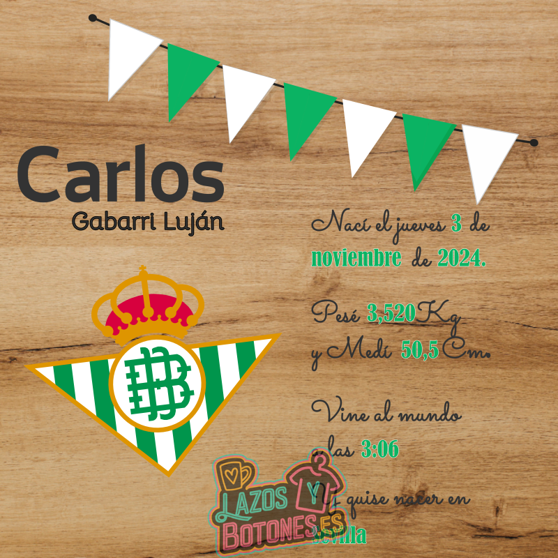 Cuadro de nacimiento personalizado – Mod Real Betis Balompié