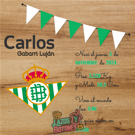 Cuadro de nacimiento personalizado – Mod Real Betis Balompié