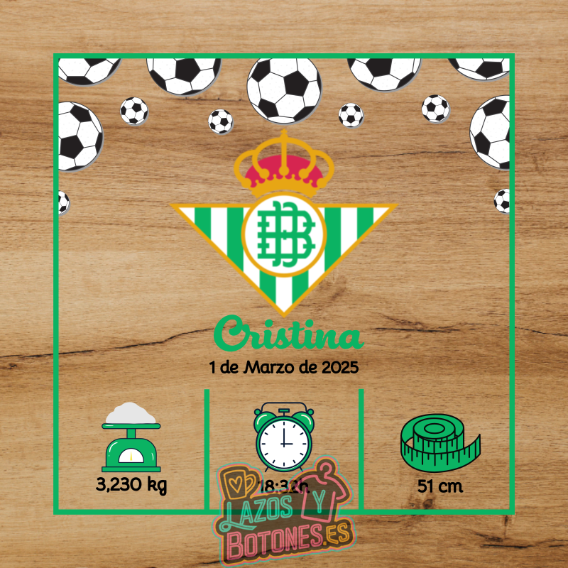 Cuadro de nacimiento personalizado – Mod Real Betis Balompié