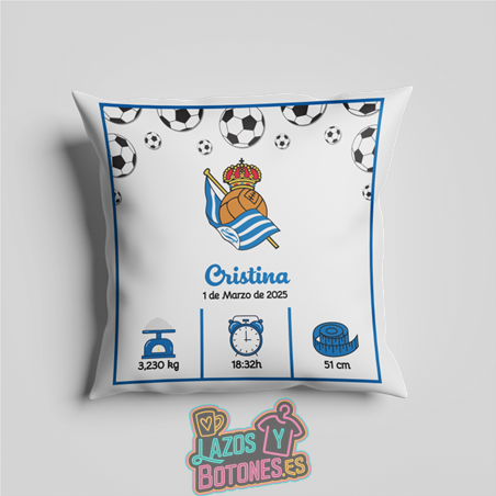 Cojín personalizado Nacimiento – Mod. Real Sociedad Balones