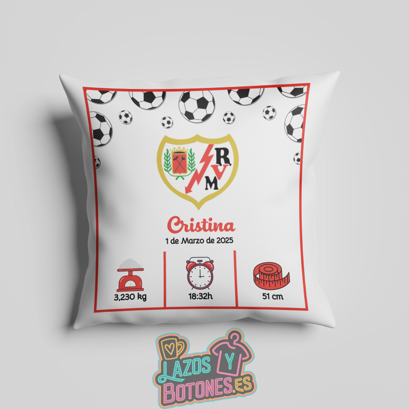 Cojín personalizado Nacimiento – Mod. Rayo Vallecano Balones