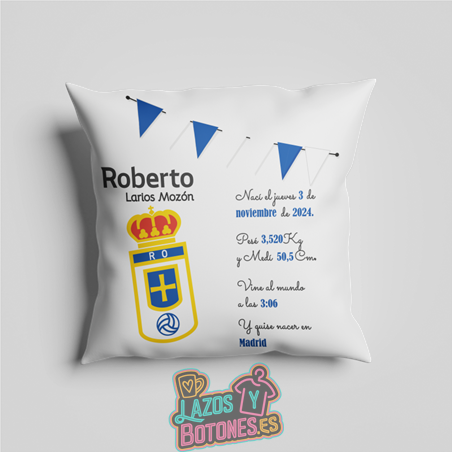 Cojín personalizado Nacimiento – Mod. Real Oviedo Banderines