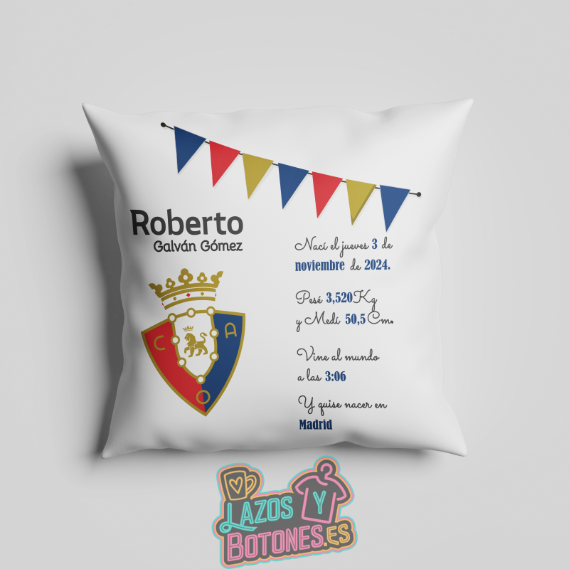 Cojín personalizado Nacimiento – Mod. Osasuna Banderines