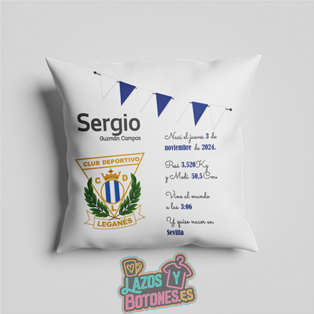Cojín personalizado Nacimiento – Mod. Leganés Banderines