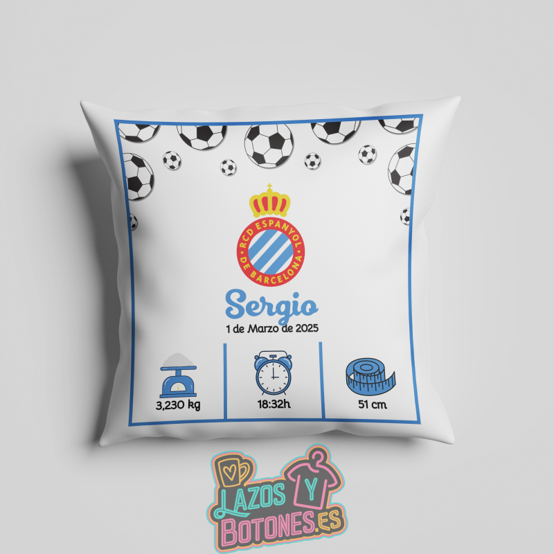 Cojín personalizado Nacimiento – Mod. Espanyol Balones