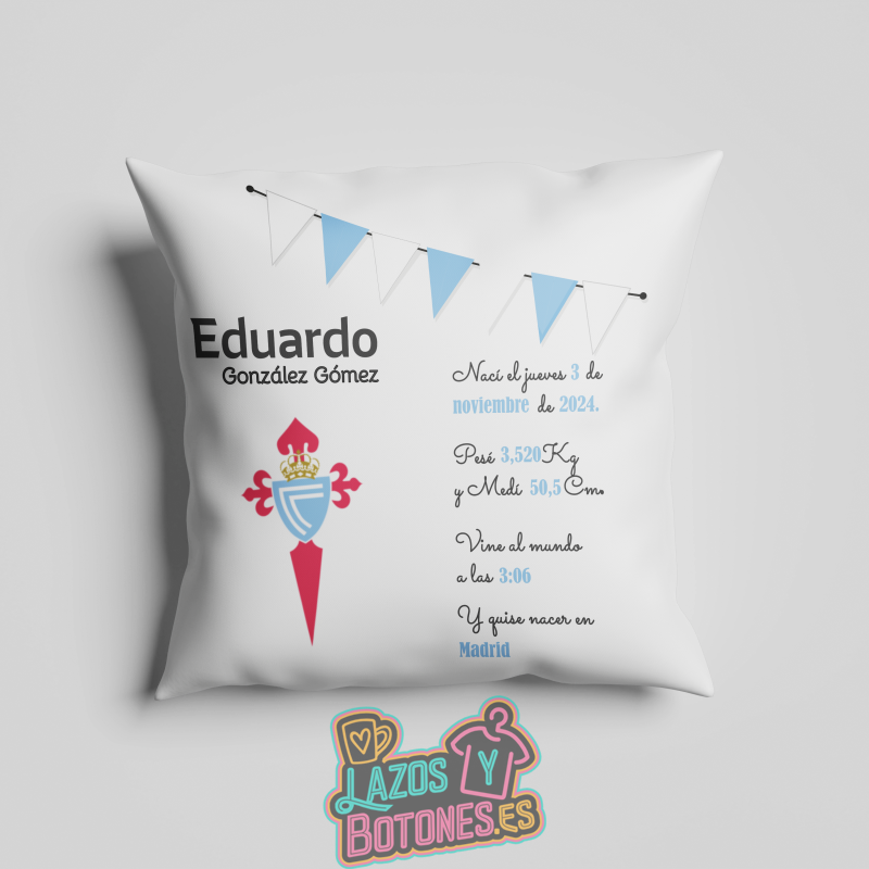 Cojín personalizado Nacimiento – Mod. Celta Banderines