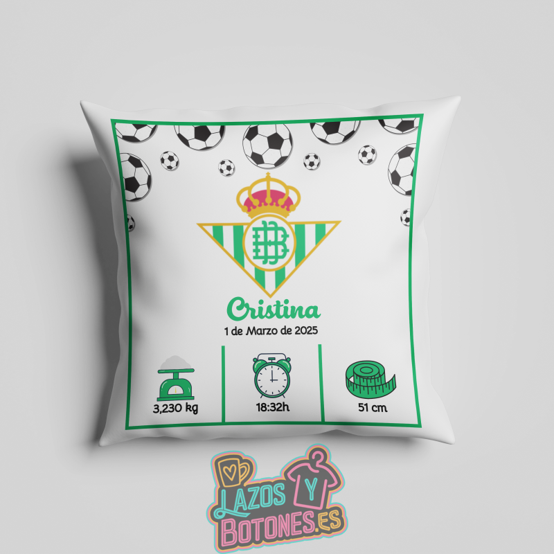Cojín personalizado Nacimiento – Mod. Betis Balones