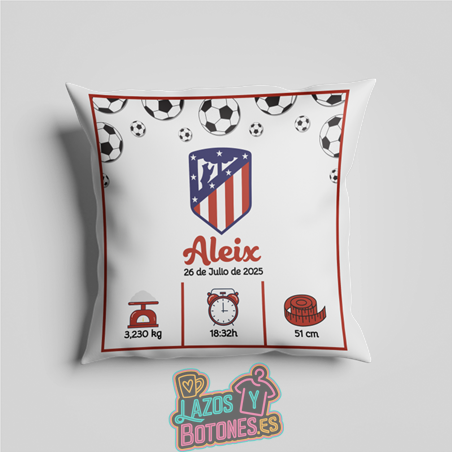 Cojín personalizado Nacimiento – Mod. Atlético Balones