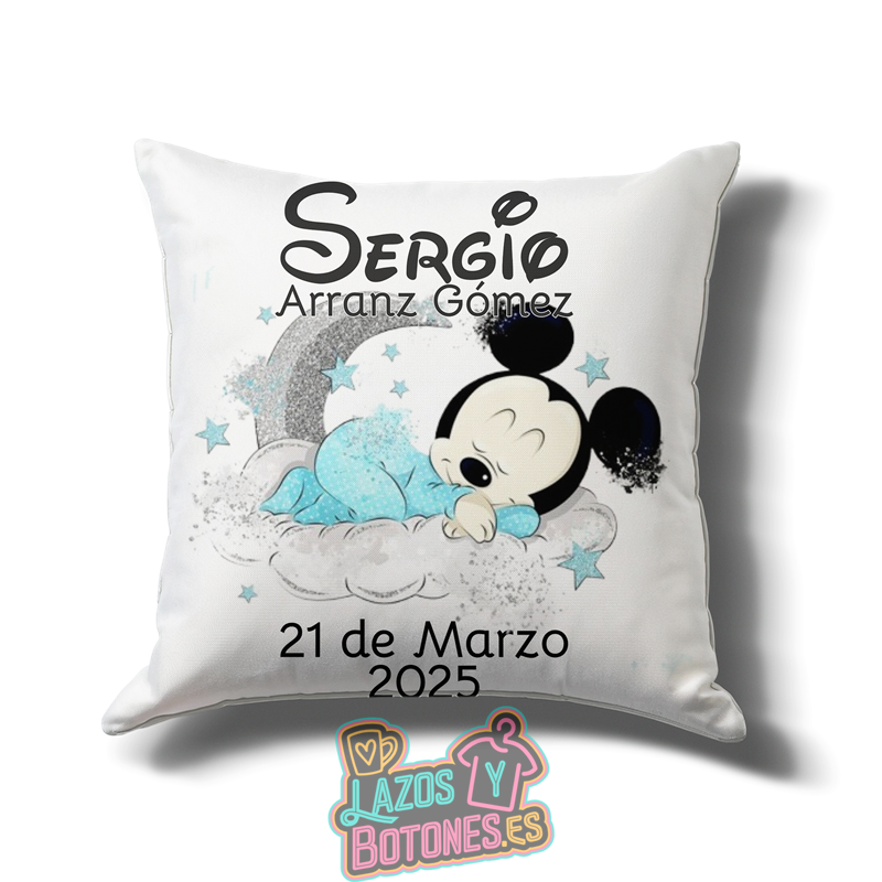 Cojín personalizado Nacimiento – Mod. Mickey Estrellas