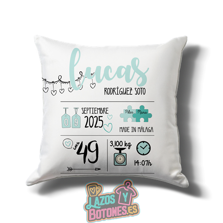 Cojín personalizado Nacimiento – Mod. Puzzle Agua