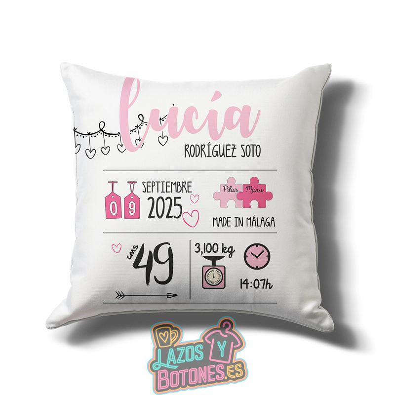 Cojín personalizado Nacimiento – Mod. Puzzle Rosa