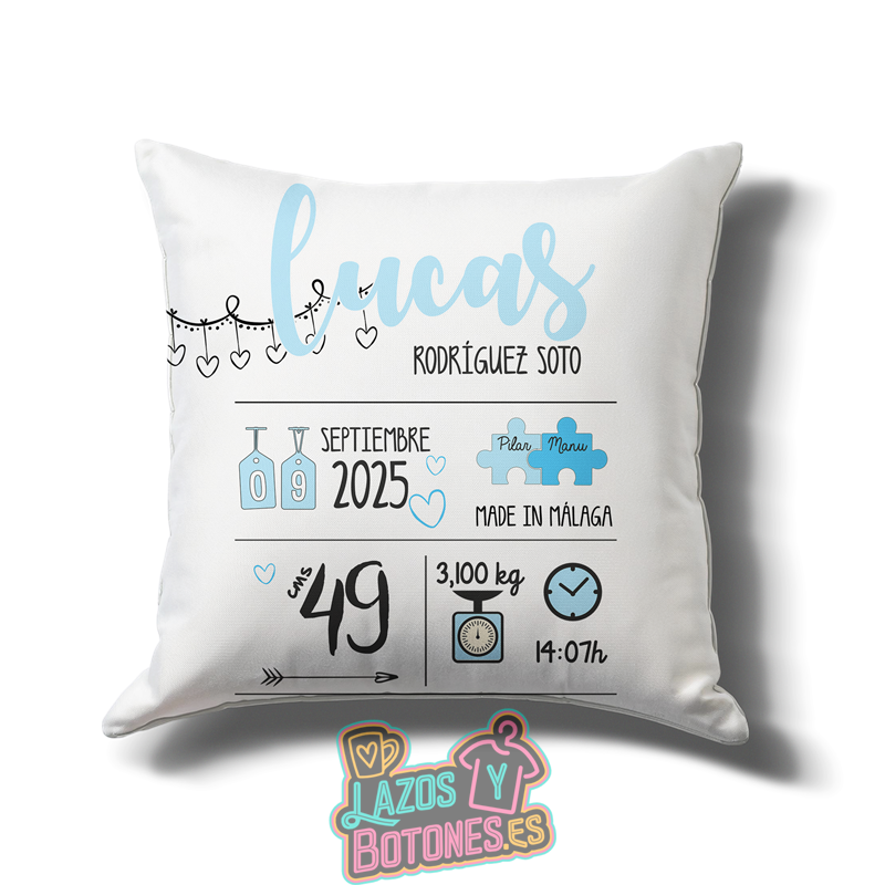 Cojín personalizado Nacimiento – Mod. Puzzle Azul