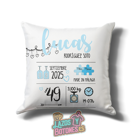 Cojín personalizado Nacimiento – Mod. Puzzle Azul