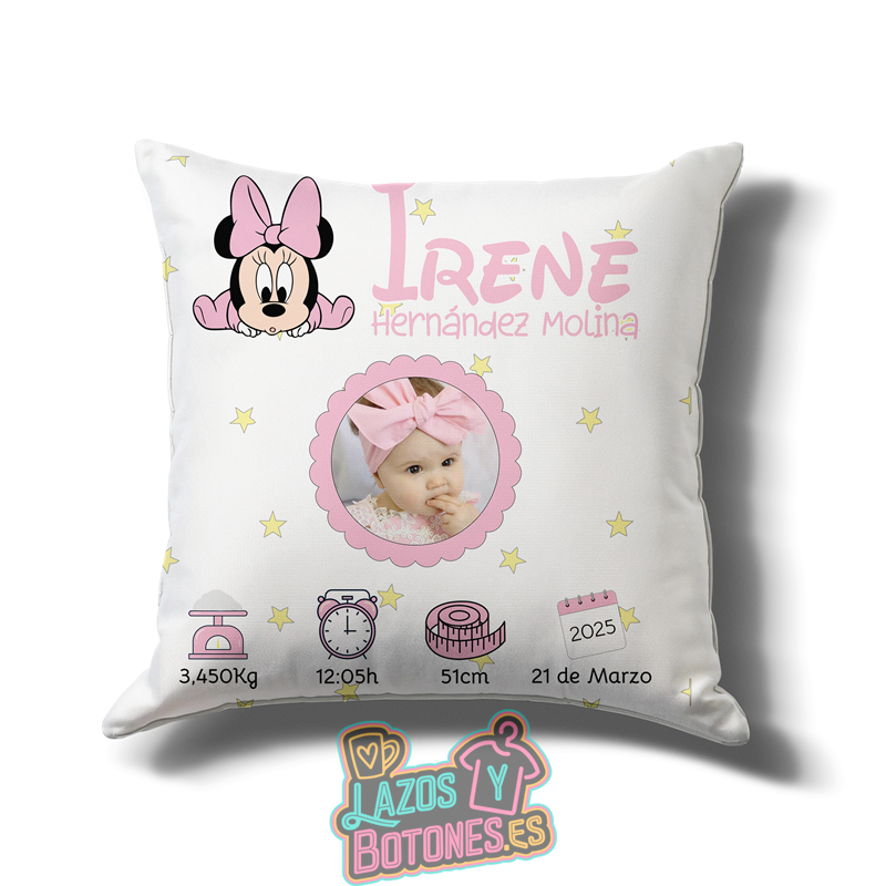 Cojín personalizado Nacimiento – Mod. Minnie Baby Foto