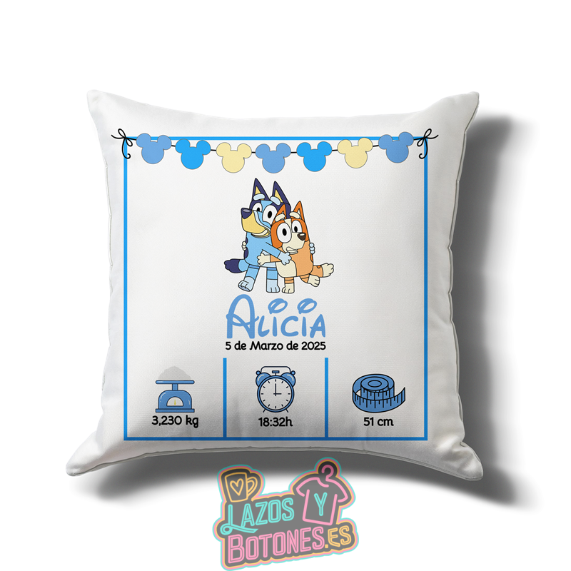 Cojín personalizado Nacimiento – Mod. Bluey