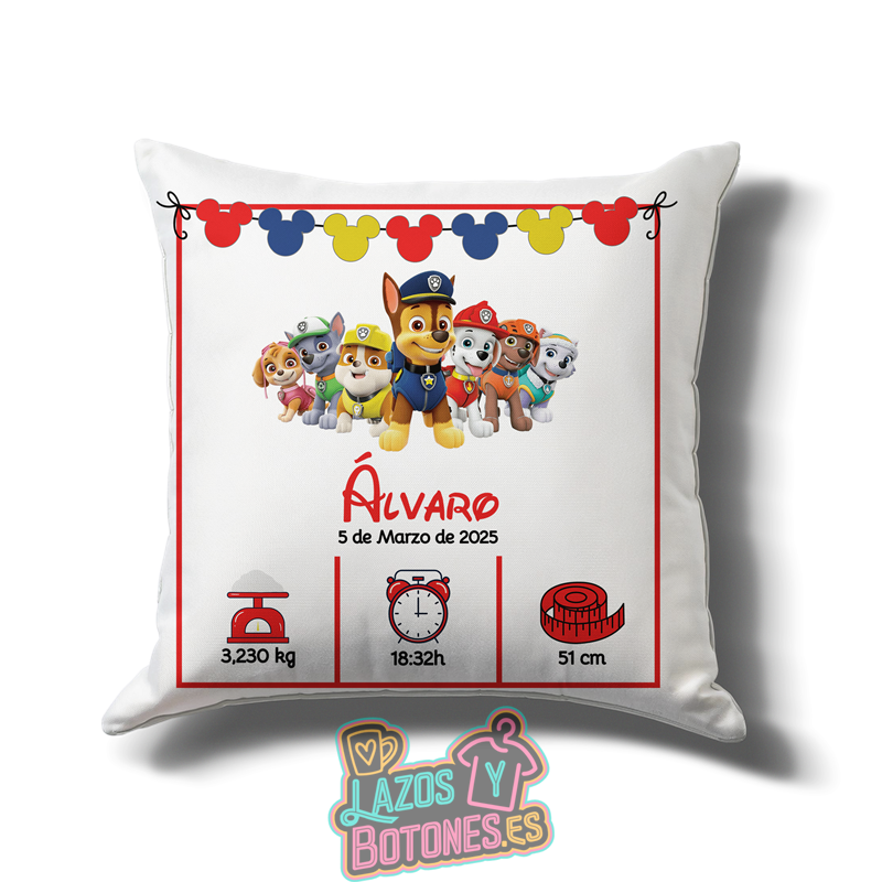 Cojín personalizado Nacimiento – Mod. Patrulla Canina