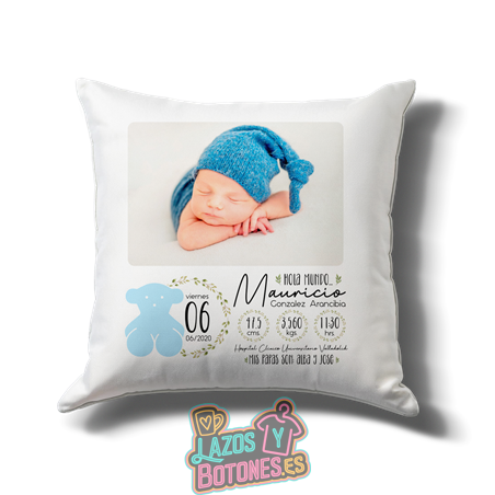 Cojín personalizado Nacimiento – Mod. Osito Azul
