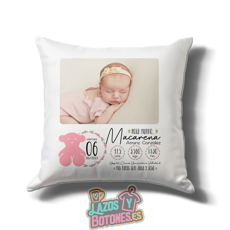 Cojín personalizado Nacimiento – Mod. Osito Rosa