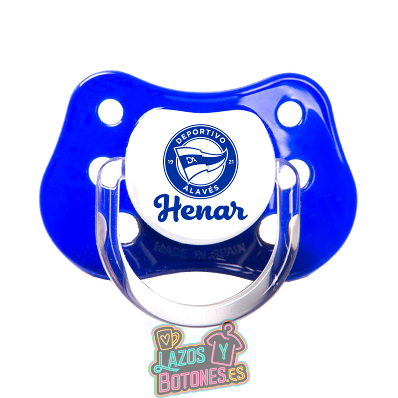 Chupete personalizado Deportivo Alavés con nombre – 0 a 6 meses