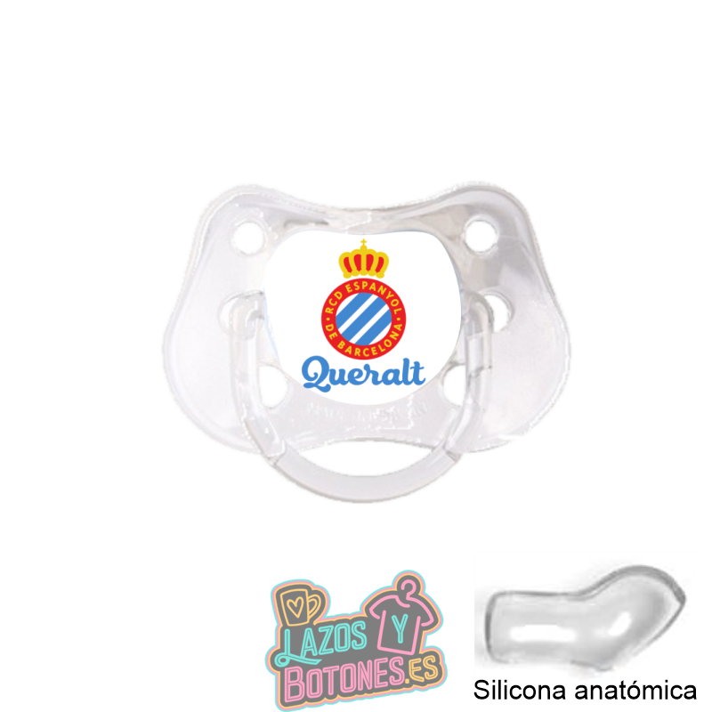 Chupete personalizado R.C.D. Espanyol con nombre – 0 a 6 meses