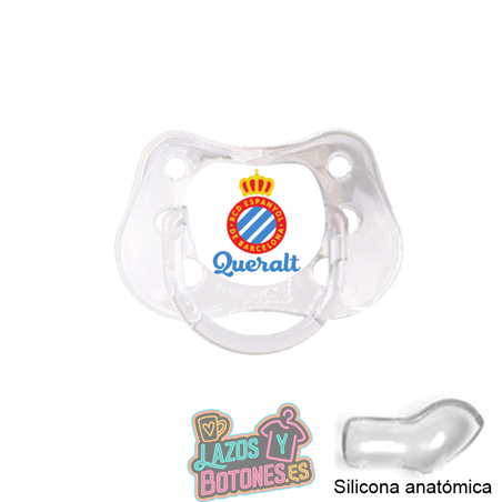 Chupete personalizado R.C.D. Espanyol con nombre – 0 a 6 meses