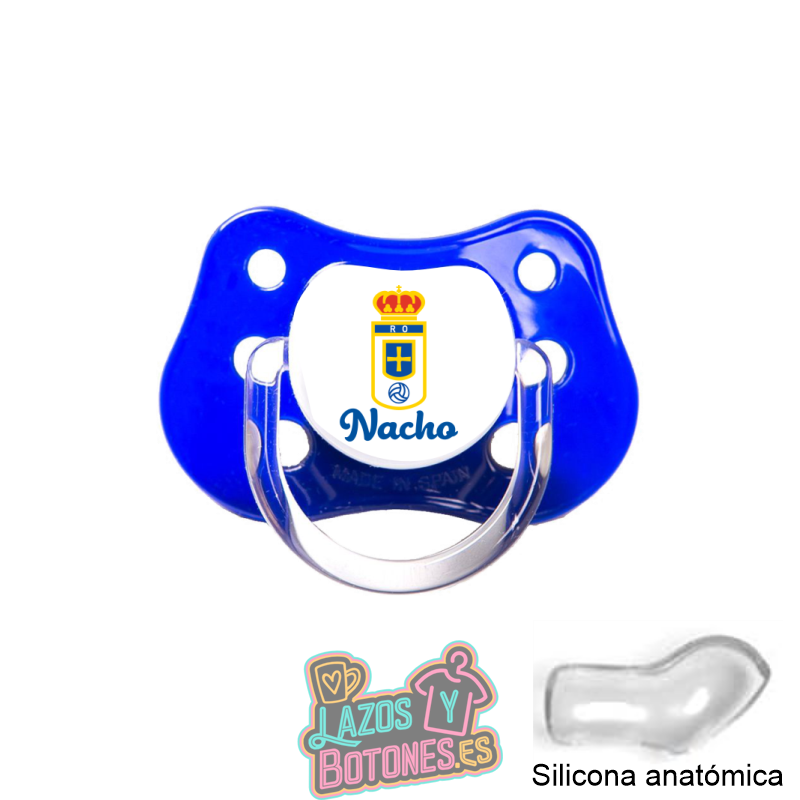 Chupete personalizado Real Oviedo con nombre – 0 a 6 meses