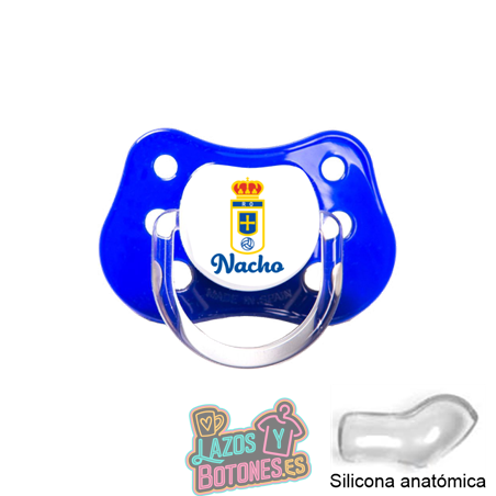 Chupete personalizado Real Oviedo con nombre – 0 a 6 meses