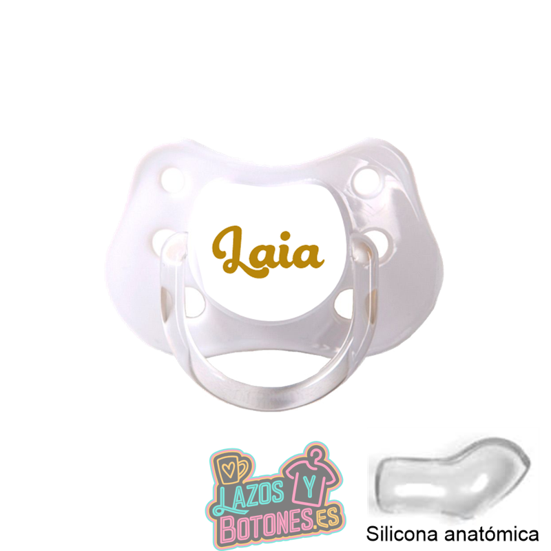 Chupete blanco personalizado con nombre – 0 a 6 meses