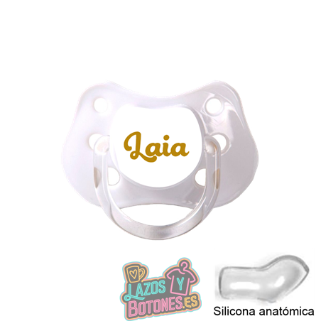 Chupete blanco personalizado con nombre – 0 a 6 meses