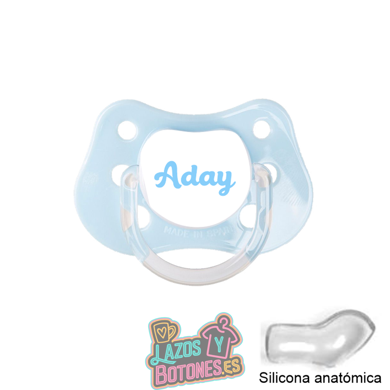 Chupete azul bebé personalizado con nombre – 0 a 6 meses