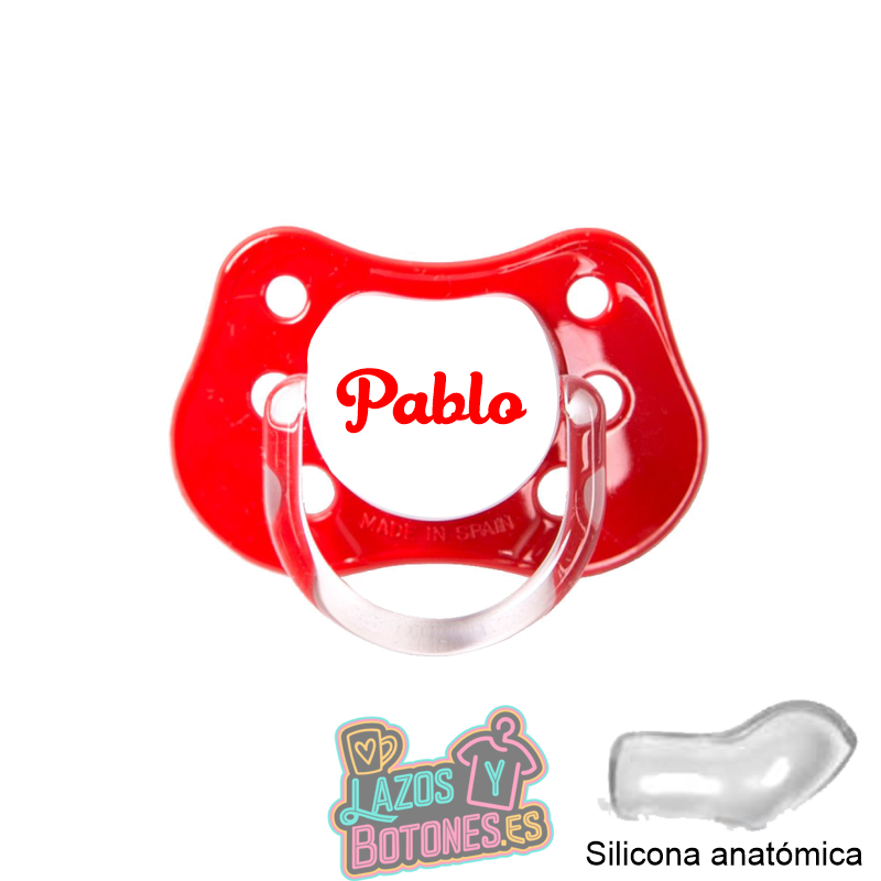 Chupete rojo personalizado con nombre – 0 a 6 meses