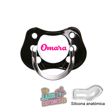 Chupete negro personalizado con nombre – 0 a 6 meses