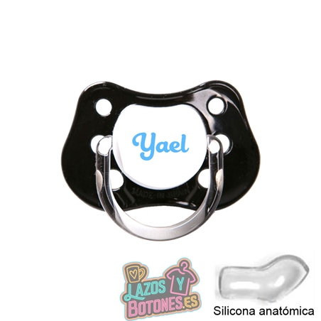 Chupete negro personalizado con nombre – 0 a 6 meses