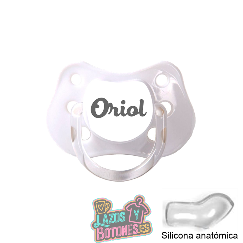 Chupete blanco personalizado con nombre – 0 a 6 meses
