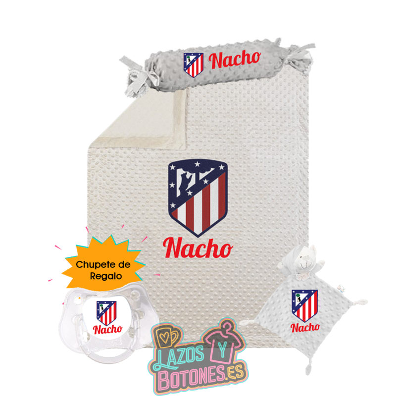Canastilla bebé personalizada - Mod. Atlético de Madrid con chupete de regalo