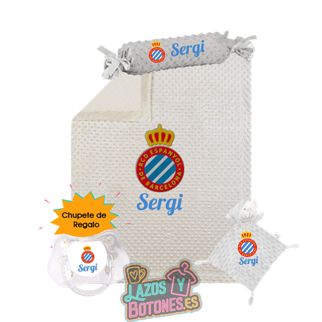 Canastilla bebé personalizada - Mod. RCD Espanyol con chupete de regalo