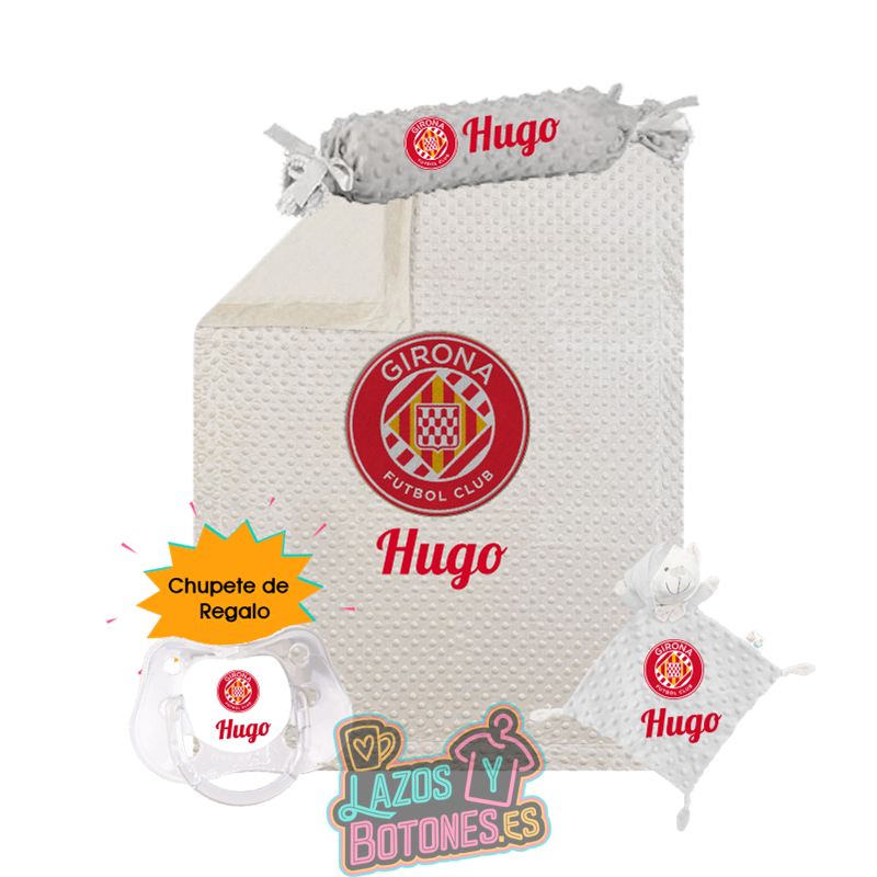 Canastilla bebé personalizada - Mod. Girona FC con chupete de regalo